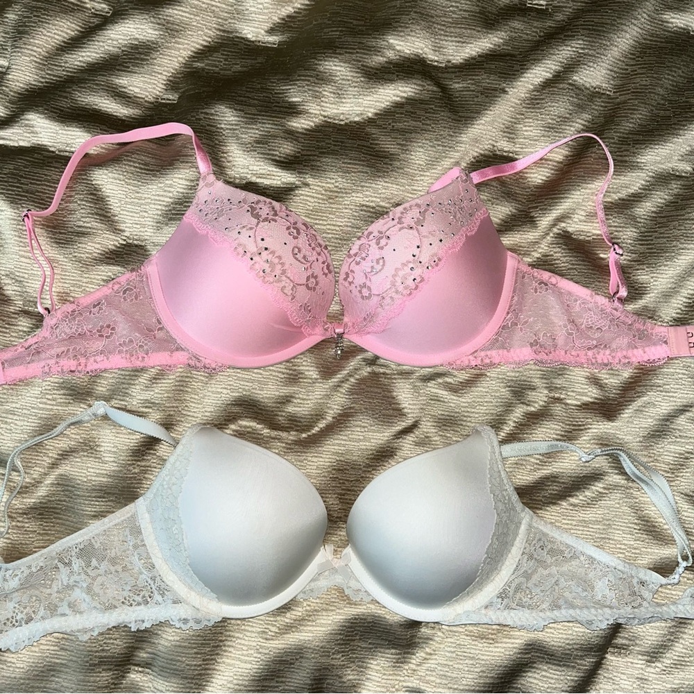 Women’s Lace Victoria Secret Bra With Embellishments - Pink and White